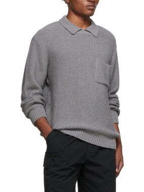 Noah NYC Gray Textured Knit Crewneck Sweater with Collar